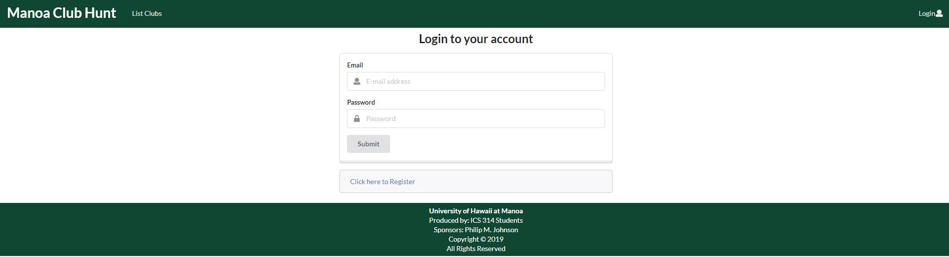 login page